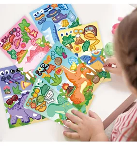 Kids Dinosaur Face Changing Stickers DIY Cartoon Animal Puzzle Craft Activity Toys Set