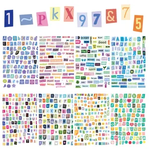 Pegatinas Coloridas de Letras y Números en Inglés para Diario Material de Collage Decorativo