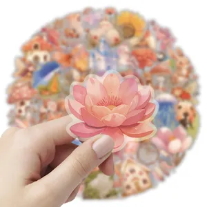 Leuke roze lotusbloem PET transparante decoratieve sticker voor telefoonhoesje en knutselen.