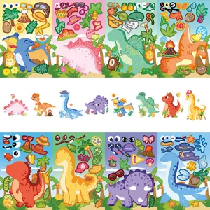 Kids DIY Dinosaur Face Changing Stickers Set Cute Cartoon Synthetic Paper Puzzle Educational Birthday Gift Party Favors
