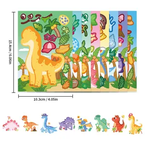 Kids DIY cartoon dinosaur face changing sticker sheets educational puzzle toy gift