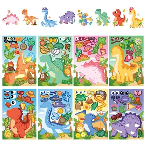 Cute cartoon dinosaur face changing stickers 8 sheets DIY children puzzle toys gifts