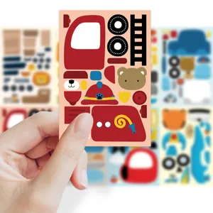 Children DIY cartoon vehicle fire truck sticker puzzle set educational handmade toy details.
