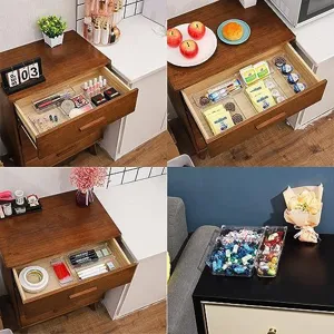 Transparente Kunststoff Schubladen Aufbewahrungsbox Set fuer Schreibtisch und Kueche.
