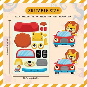 Kids DIY cartoon vehicle puzzle stickers educational handmade toy set for creative fun and play.