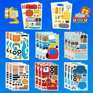 Kids Educational DIY Face Changing Cartoon Vehicle Puzzle Stickers PVC Waterproof Children Hand Made Craft Toy Stickers