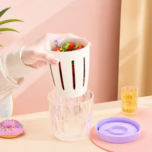 Tragbarer Doppelschichtiger Salatbecher Kunststoff Fruchtbecher Mit Gabel Ausfallsicherer Frühstücksbehälter Mehrzweck Lebensmittelbehälter