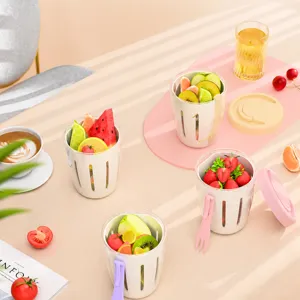 Tragbarer Frühstückssalatbecher mit Gabel, doppelschichtiger Obstbecher für Picknick.