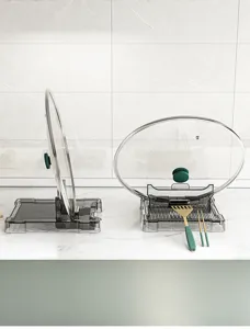 Vue détaillée du support de couvercle de casserole, étagère de rangement pliable pour ustensiles.