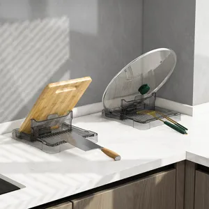 Organisateur de cuisine pliable pour couvercles de casserole et planches a decouper.