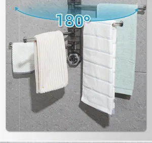 Porte-serviettes rotatif multi-barres sans perçage organiseur de salle de bain 180°