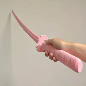 Pink 3D gravity telescopic samurai sword toy, novelty plastic fidget blade for fun relief.