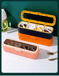 Set di scatole per condimenti nordico, contenitore 4 in 1 con cucchiai e coperchi.