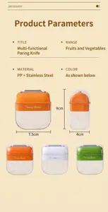 Multipurpose fruit and vegetable peeler with transparent storage box, compact and portable design.