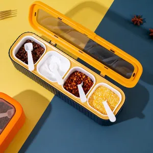 Set di scatole per condimenti a 4 scomparti con cucchiai e coperchio contenitore cucina main