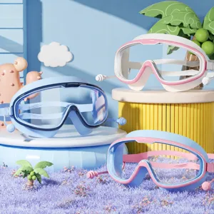 Kids Swim Goggles Waterproof Anti Fog Clear Wide View Silicone Swimming Goggles With Earplugs For Children Boys Girls Youth