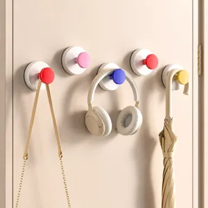 Crochet Mural en Plastique à Ventouse Sans Perçage Solide Porte-Manteau Rond Pour Entrée Rangement Maison