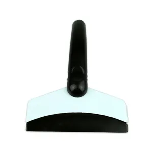 Detailed view of the car ice scraper blade close up, showing durable plastic handle and rubber edge.