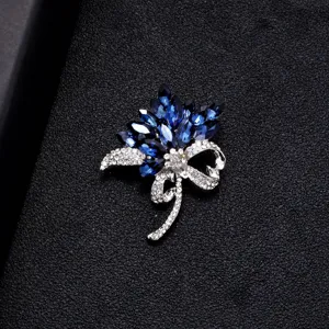 Elegant blue rhinestone flower brooch vintage crystal corsage pin for women clothing accessory