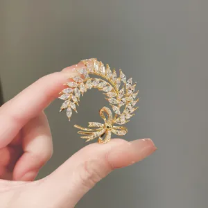 Exquisite Wheat Spike Bowknot Brooch Elegant Zinc Alloy Rhinestone Corsage Pin Fashion Jewelry Gift For Women