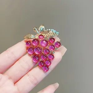 Elegant purple grape brooch pin for women, luxury rhinestone crystal suit jacket accessory gift.