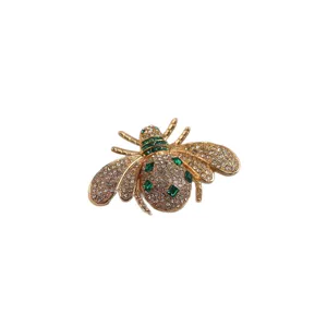 Gold rhinestone bee brooch pin with green crystals for women suit dress accessories gift