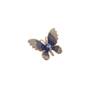 Gold tone blue crystal rhinestone butterfly brooch pin elegant fashion jewelry accessory