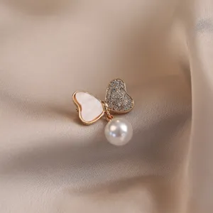Fashion Gold Plated Alloy Bow Brooch Rhinestone Artificial Pearl Anti-Glare Pin Suit Collar Corsage Women Jewelry Gift