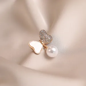 Elegant butterfly pearl rhinestone brooch lapel pin dress accessory for women and girls