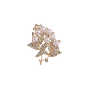 Pearl flower rhinestone brooch for women elegant sweater coat suit decorative pin