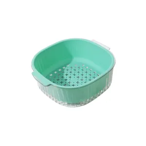 Panier d'égouttage double couche pour légumes, corbeille à fruits en plastique, vert clair.