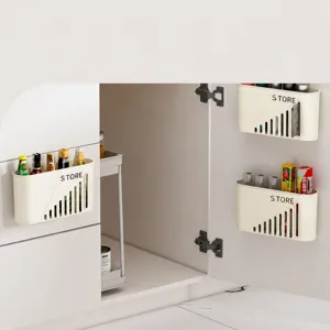 Boîte de rangement de cuisine murale, organisateur en plastique sans perçage pour sacs poubelle.