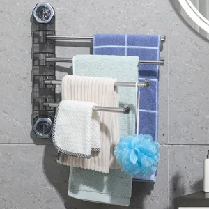 Porte-serviettes rotatif sans perçage, organiseur mural multi-barres pour salle de bain.