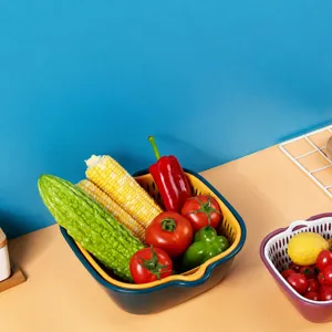 Panier de vidange double couche cuisine passoire à légumes en plastique bol de lavage