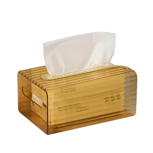 Luxus halbtransparente Kosmetiktuchbox in Bernsteinoptik mit goldener Kante für Bad und Tisch.