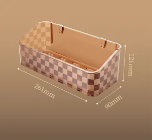 Punch-free bathroom storage basket wall-mounted checkered hanging shelf organizer tray