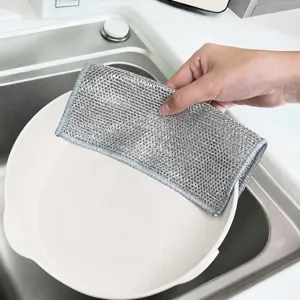Chiffon À Vaisselle En Fil D'Argent Double Face En Nylon Chiffon De Nettoyage Pour Cuisine Casserole Bol Anti-Graisse Outil Durable