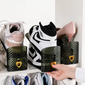 Organisateur de porte-chaussures à double couche avec boucle cœur pour le rangement gain de place
