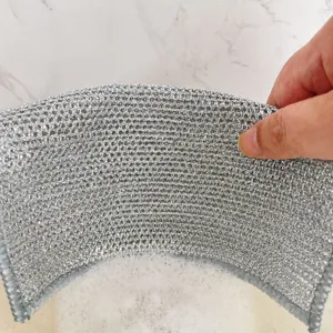 Chiffon vaisselle double face en fil argenté pour cuisine, torchon résistant sans huile.