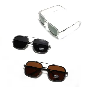 Stylish TR90 polarized sunglasses with large square frames and metallic temples