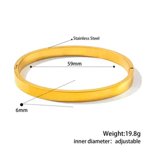 Detailansicht eines 6 mm breiten goldenen Edelstahlarmbands mit Maßen und Gewichtsangaben.
