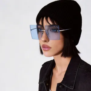 Rimless Square Frame Sunglasses For Men Women Oversized Metal Frame UV400 PC Lens Colorful Summer Fashion Eyewear K002