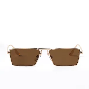 Elegant gold metal frame small square sunglasses with premium brown tinted lenses
