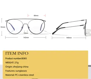Detailed dimensions and specs for B085 oversized vintage metal round frame glasses.