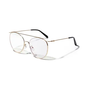 Classic retro large-frame metal aviator glasses featuring gold finish and clear lenses