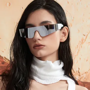 Lunettes de Soleil Bouclier Sans Cadre Y2K Pour Hommes Femmes Lentille Miroir d'Une Seule Pièce Lunettes de Sport Cyberpunk UV400