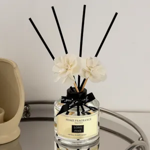 Nordic Style Home Fragrance Reed Diffuser Set 120ml Glass Bottle With Black Rattan Sticks And Sola Flower For Bedroom Hotel Air Freshener