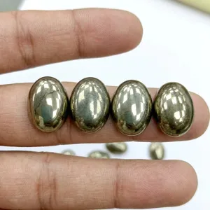 Natural Pyrite Oval Cabochon Natural Stone Loose Beads Mirror Polished Metallic Luster For DIY Jewelry Making Ring Inlay