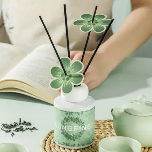 Chinese Style Ceramic Reed Diffuser Home Fragrance Essential Oil Aromatherapy Bottle With Flower Sticks Decor