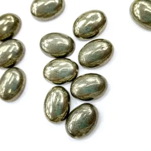 Natural golden pyrite oval cabochon stones for DIY jewelry making and crafts